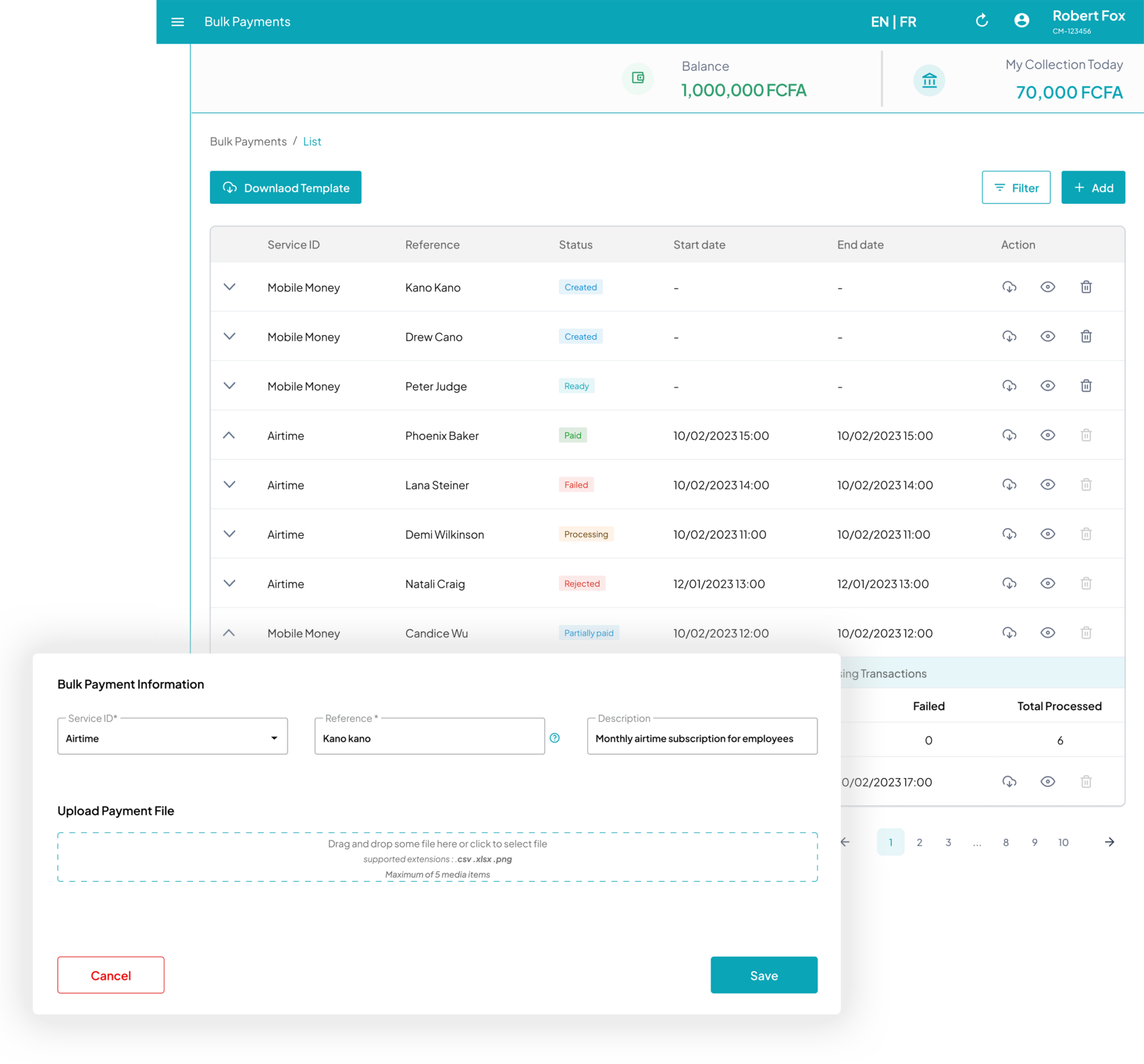 Maviance Bulk Payment Operations Interface